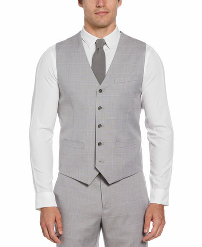 Perry Ellis Felt Gray Window Pane Plaid Vest - Gray