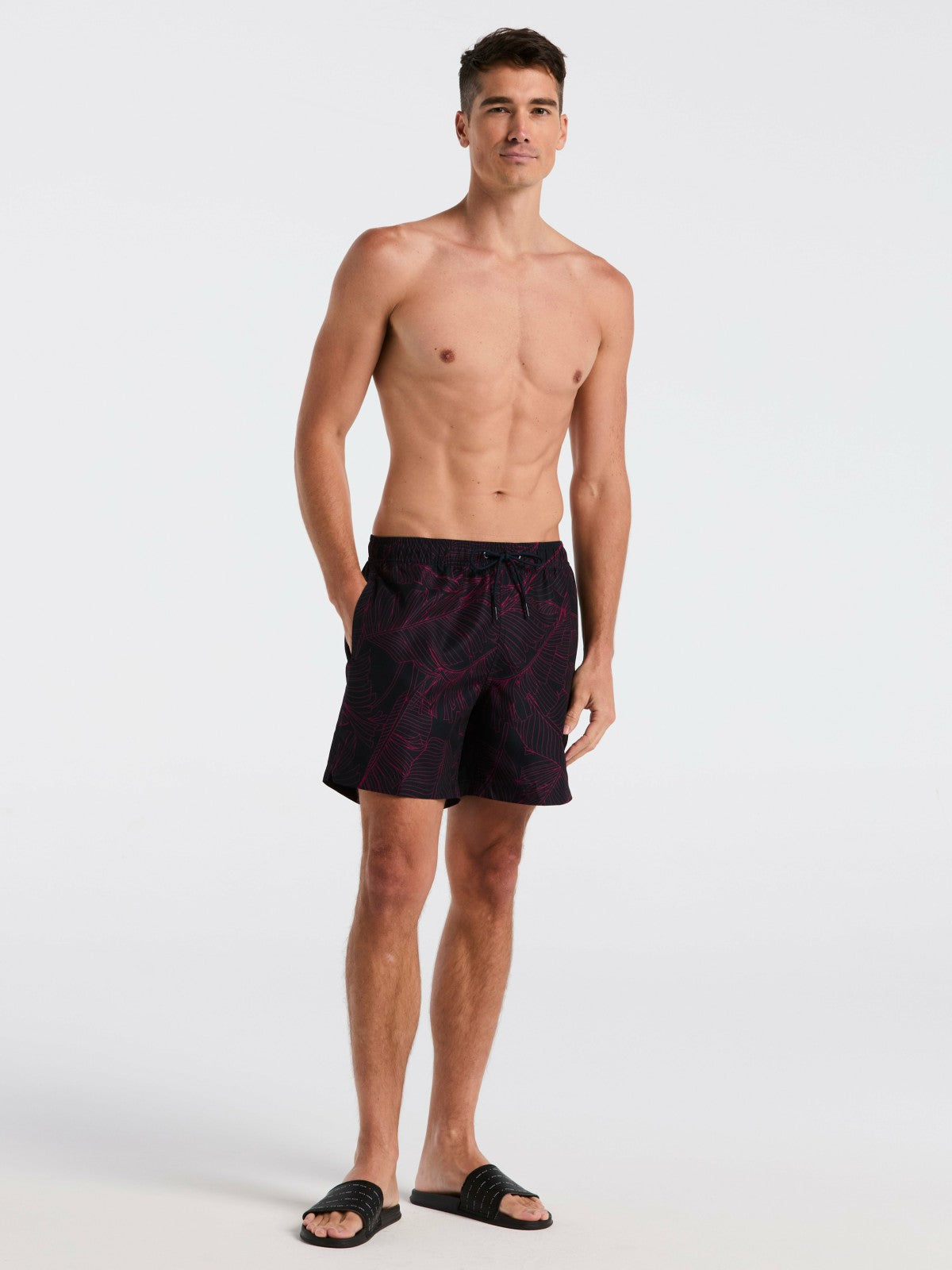 Perry Ellis Botanical Line Print Swim Trunk