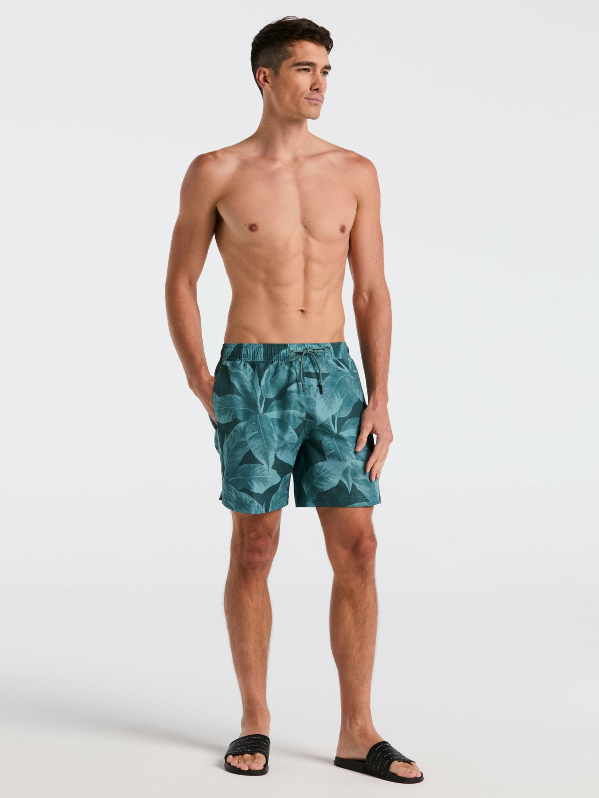 Perry Ellis Tropical Plant Print Swim Trunk