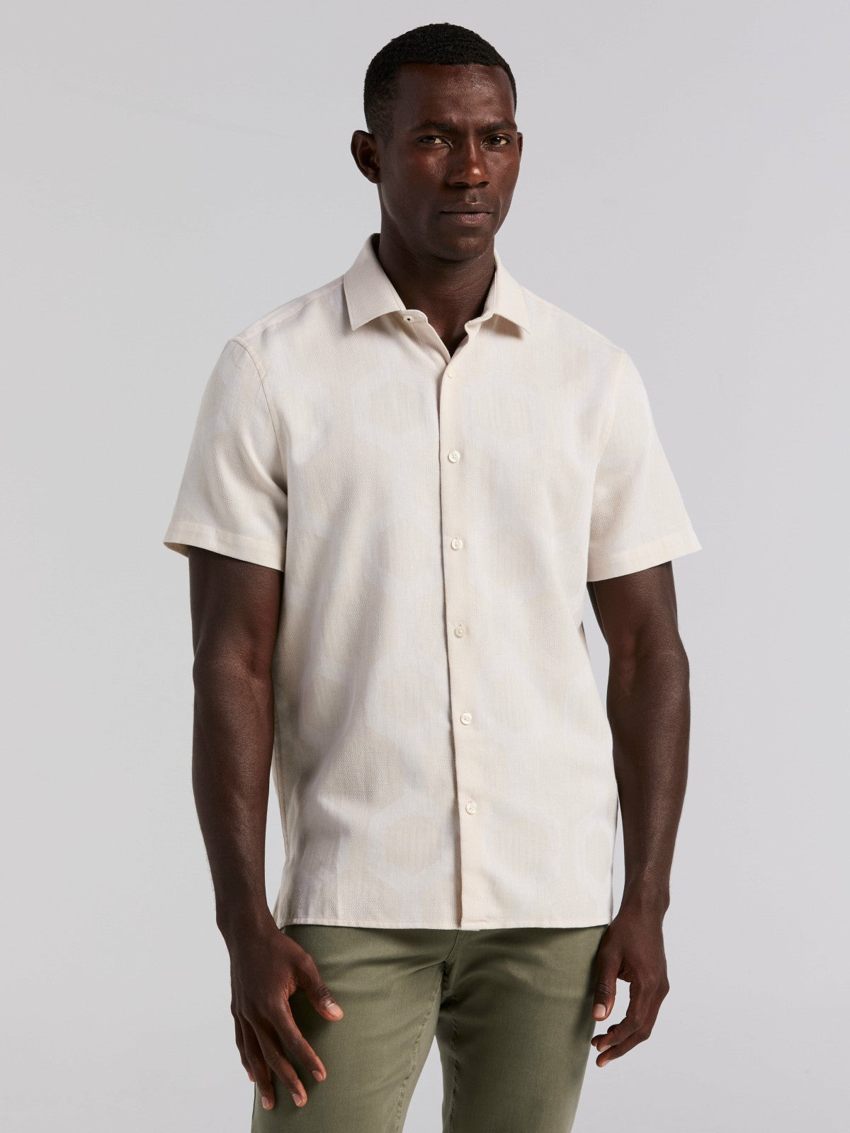 Perry Ellis Cotton Linen Geo Jacquard Shirt