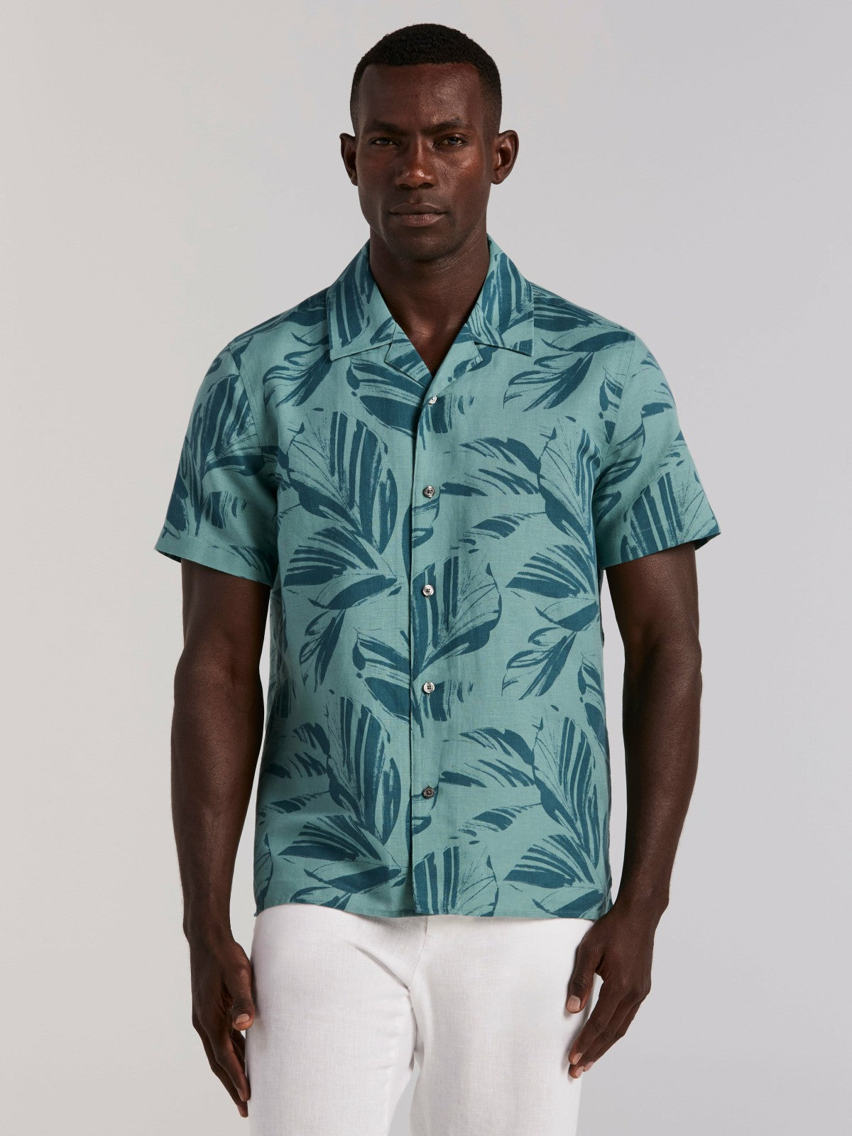 Perry Ellis Leaf Print Camp Collar Shirt