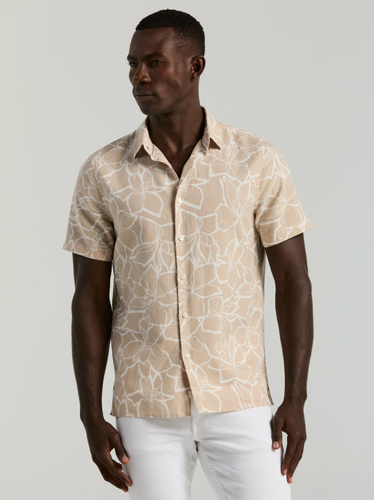 Perry Ellis Linen Floral Print Shirt