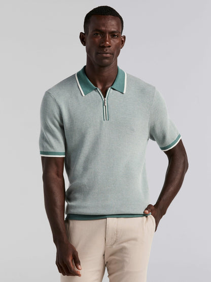Perry Ellis Bi-Color Stitch Zip Polo