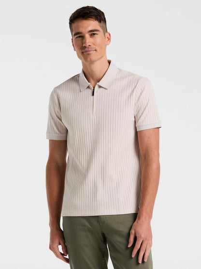 Perry Ellis Ribbed Quarter Zip Heathered Polo