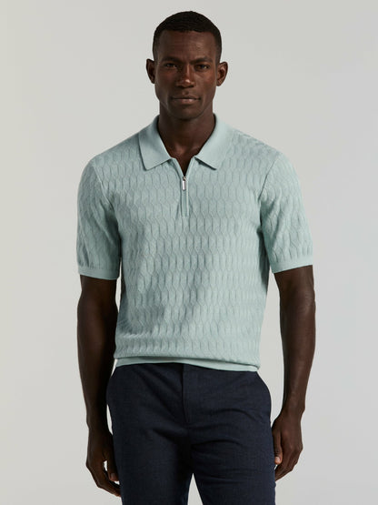 Perry Ellis Geometric Pattern Zip Polo Sweater