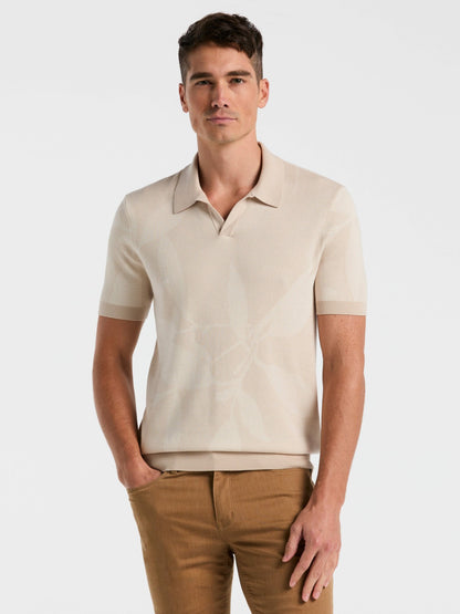 Perry Ellis Leaf Print Open Collar Sweater Polo