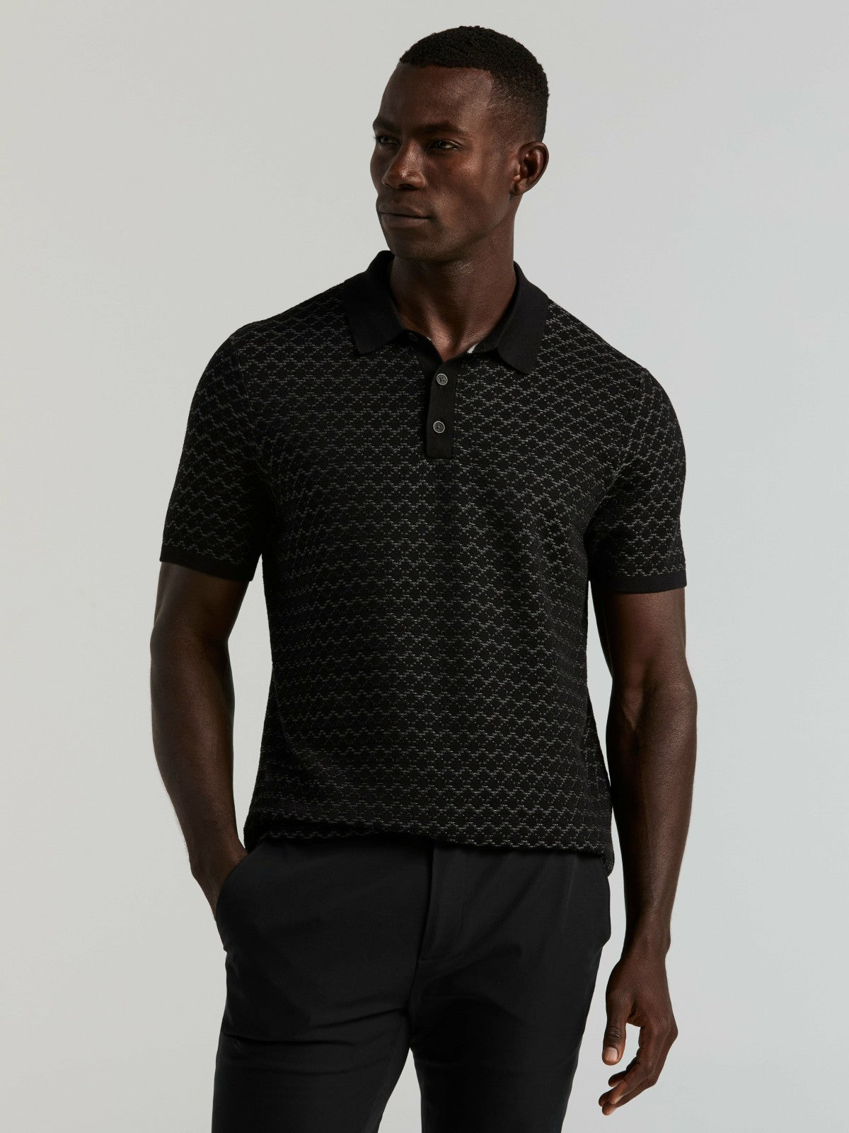 Perry Ellis Cotton Jacquard 3 Button Sweater Polo