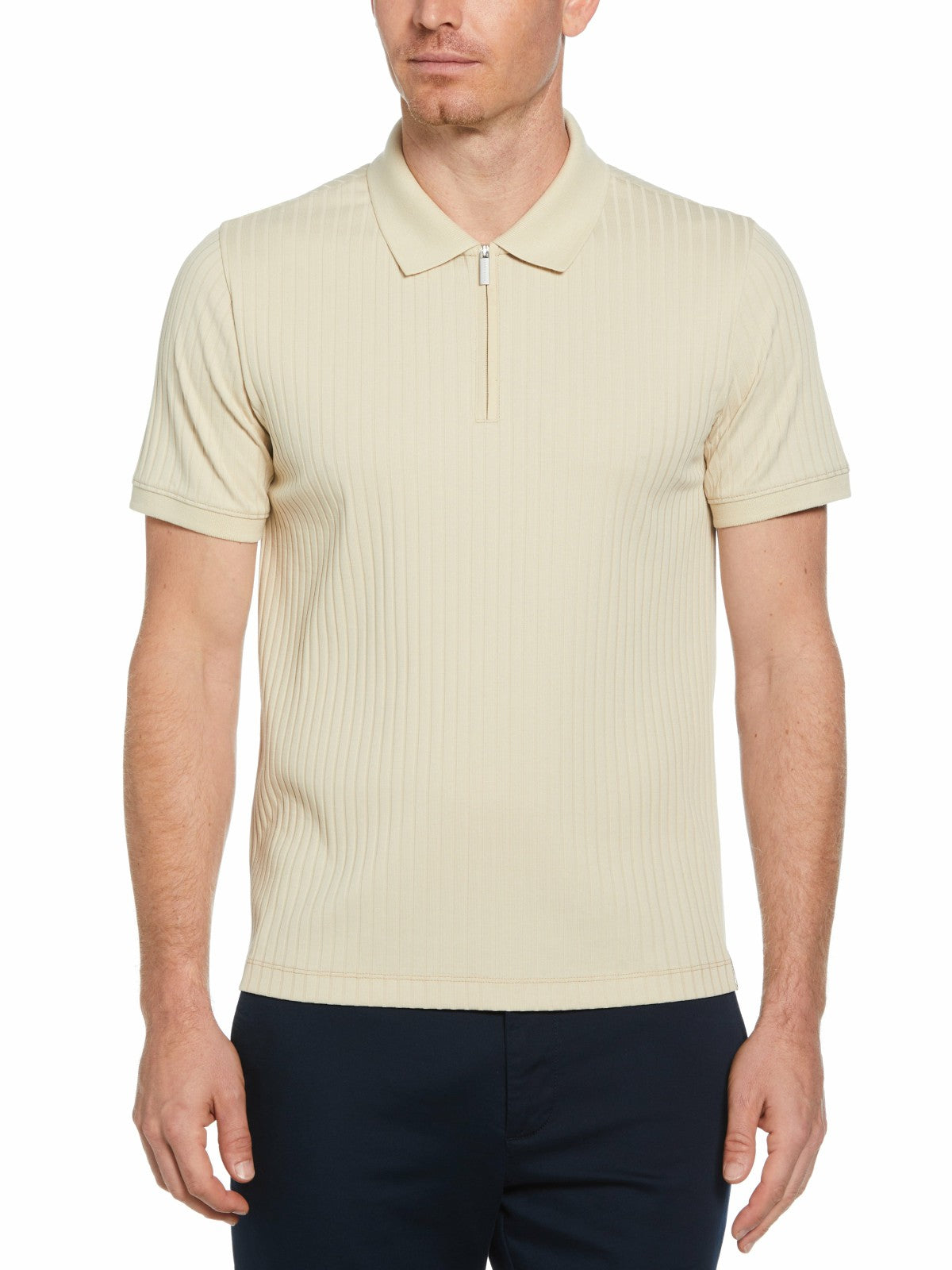 Perry Ellis Quarter Zip Ribbed Polo