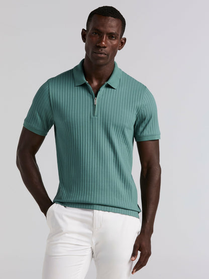 Perry Ellis Quarter Zip Ribbed Polo