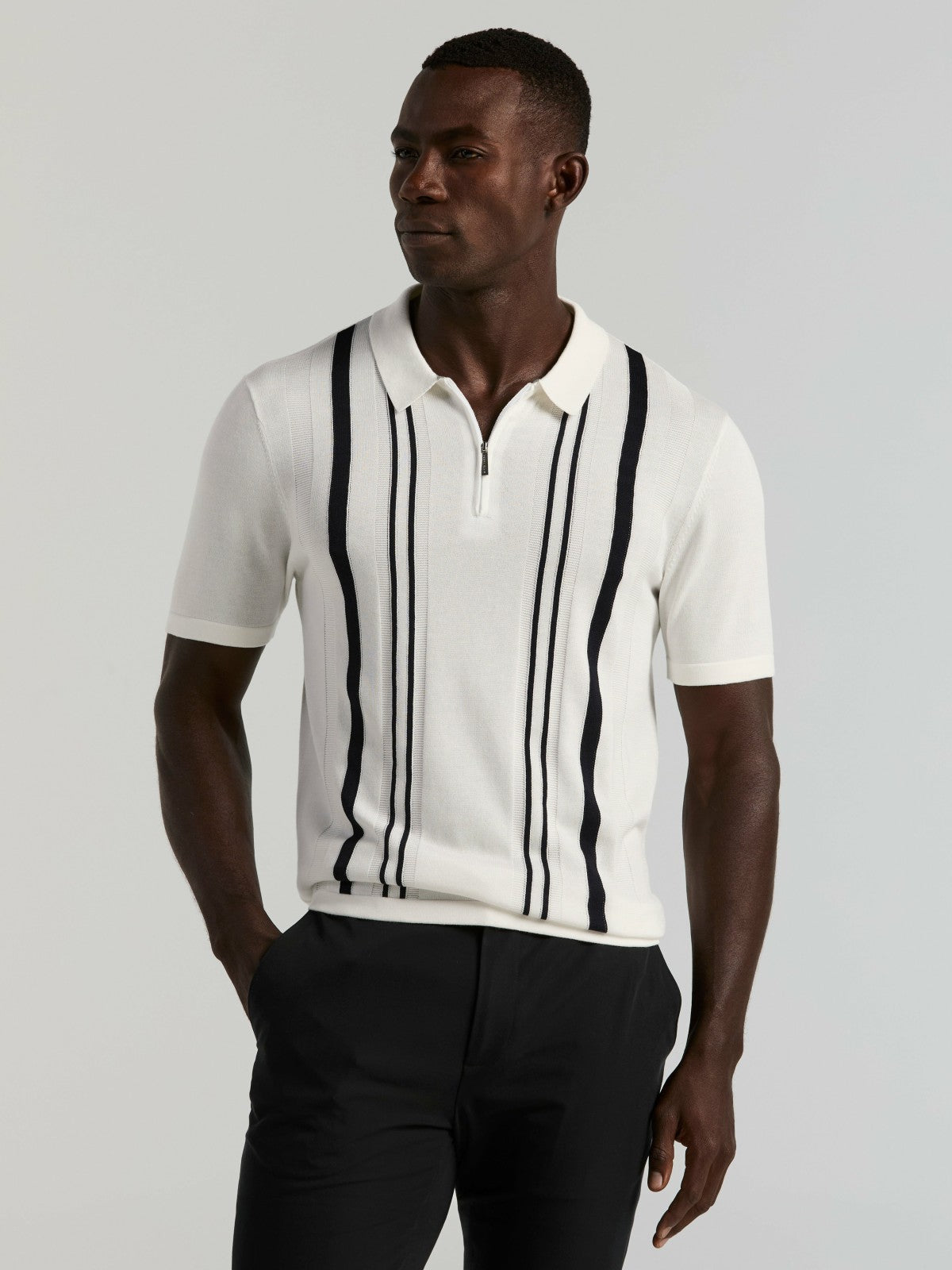 Perry Ellis Cotton Modal Striped Zip Sweater Polo