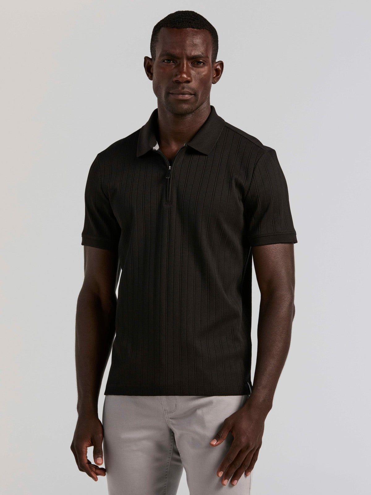 Perry Ellis Variegated Vertical Ribbed Zip Polo