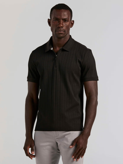 Perry Ellis Variegated Vertical Ribbed Zip Polo
