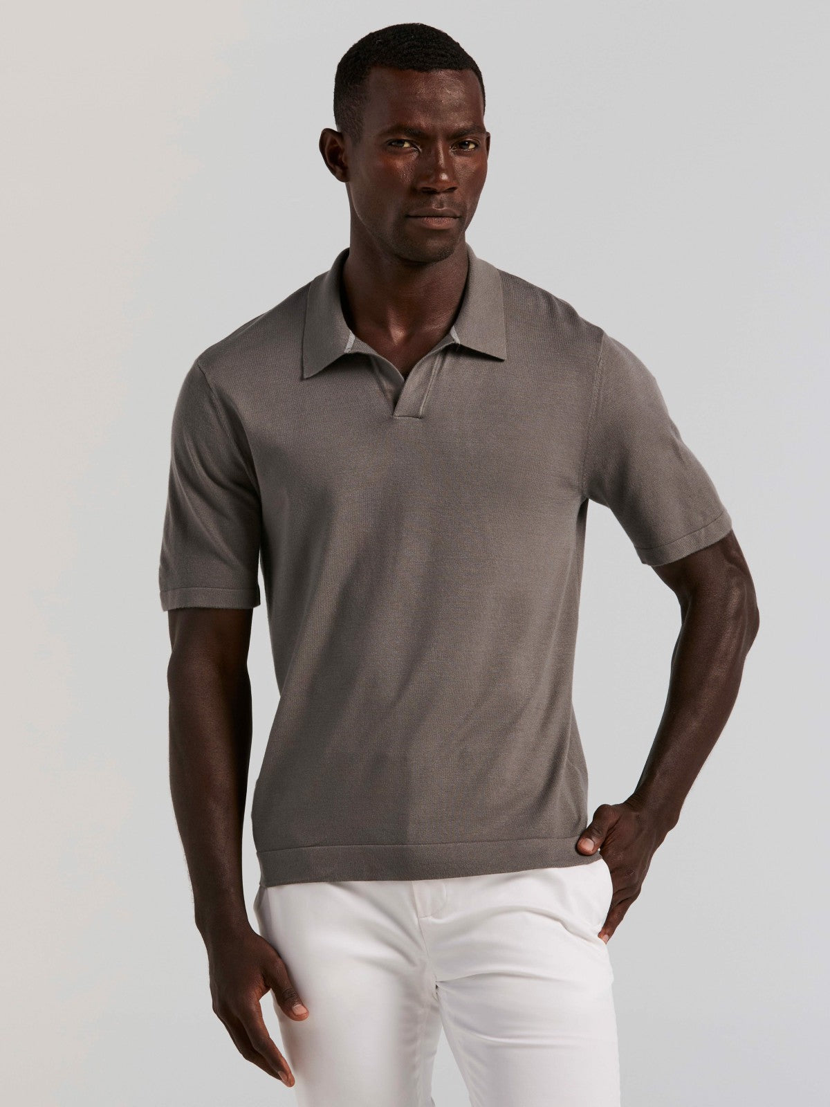 Perry Ellis Tech Knit Open Collar Sweater Polo