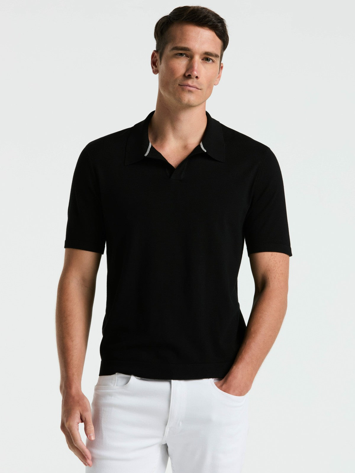 Perry Ellis Tech Knit Open Collar Sweater Polo