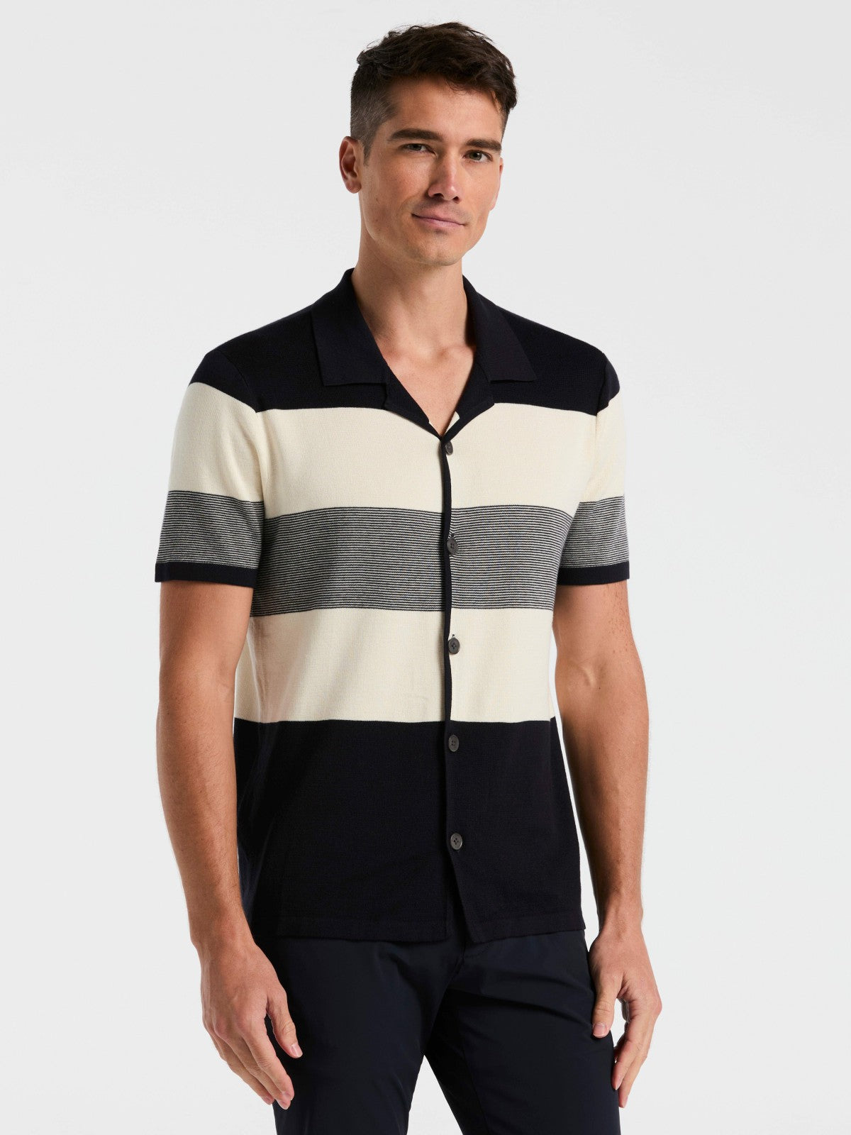 Perry Ellis Color Block Button Front Sweater