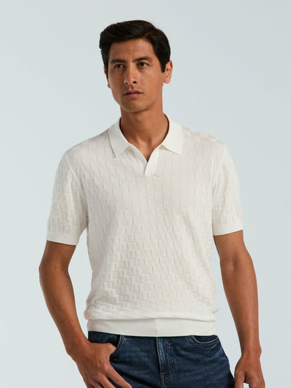 Perry Ellis Square Pattern Open Collar Polo
