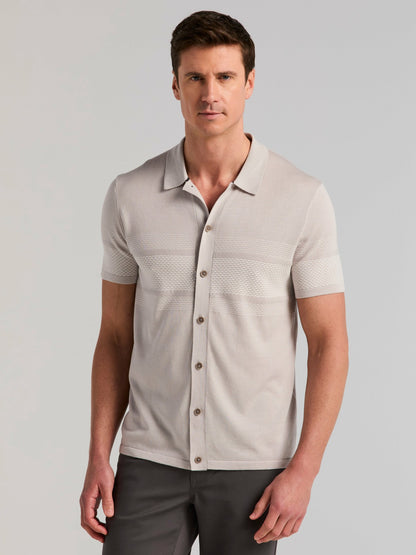 Perry Ellis Cotton Modal Textured Button Front Sweater