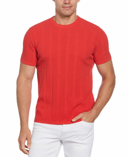 Perry Ellis Tech Knit Striped Crew Neck Shirt